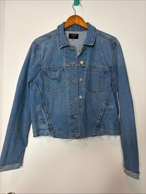 Tahari raw edge denim jacket